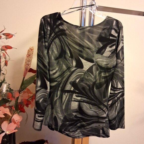 NWT Robert Kitchen Women's Gray Black Printed Blouse Long Sleeve Top Size 10 M - Picture 7 of 8